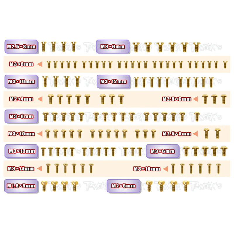 Kit Vis Acier Nitride Doré ASSO B74.2 (130) - T-WORKS - GSS-B74.2